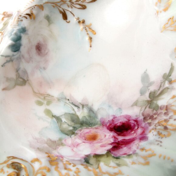 Antique H & Haviland Limoges Fine China Candy Dish Bowl Tray Gold Floral France - Picture 8 of 9